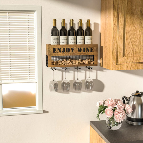 Borough Wharf Colonie 5 Bottle Solid Wood Wall Mounted Wine Bottle
